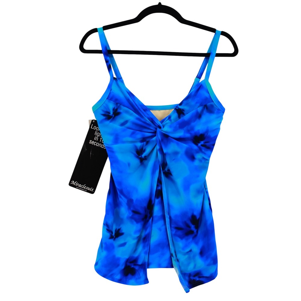 Miraclesuit Love Knot Tankini Top ONLY‎ Blue Floral Underwire Size 10 NEW